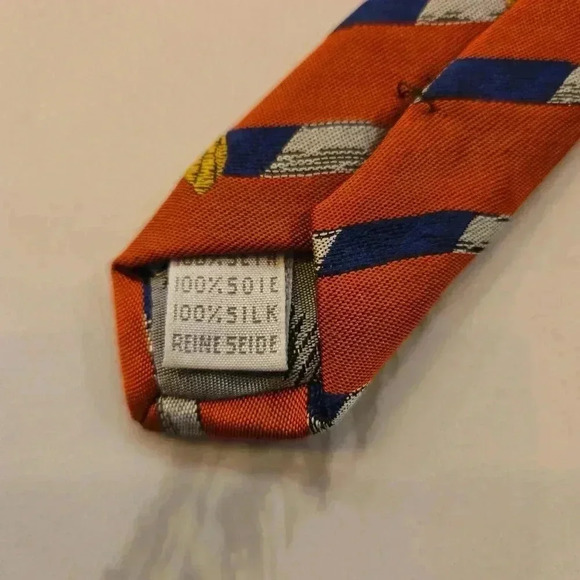 Moschino Mens 100% Silk Made In Italy Tie Burnt Orange Blue - Picture 5 of 7